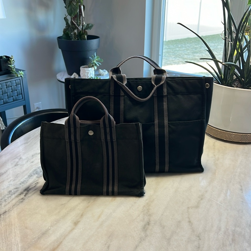 Hermès Large & mini Fourre Tout Tote in Black & Grey